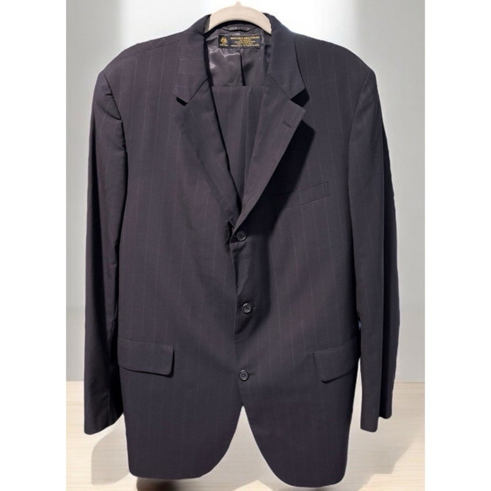 Vtg Brooks Brothers Makers Blazer Jacket Pants Suit 44 Long Pinstripe Blue USA